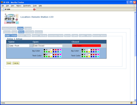 relay setup for ipIO.  Control 8 form C relays and monitor 8 digital inputs