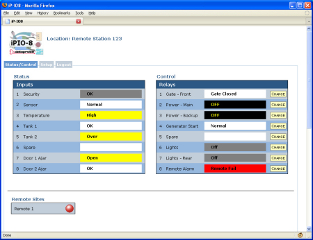 web control relay and status using ipIO.  8 form c relays and 8 digital inputs.