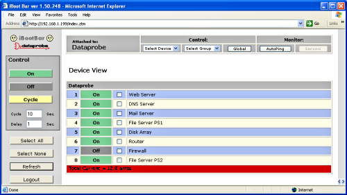 Web Browser  Screenshot shows iP-810 web control.  Also control with  telnet. Reboot or power cycle any device from any network location, even the kiosk at the airport.